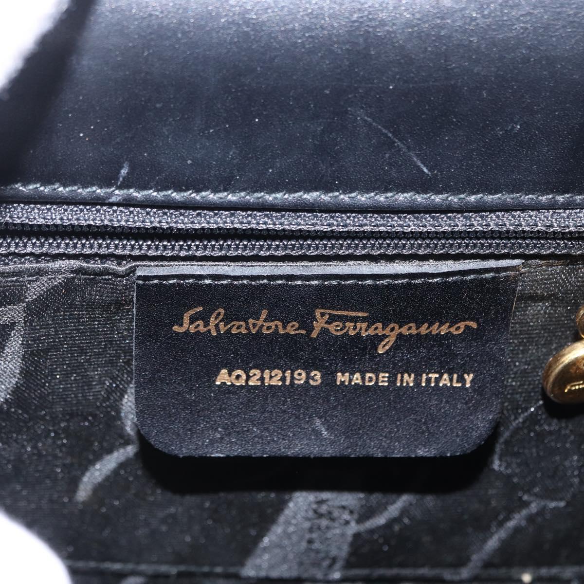 Salvatore Ferragamo Gancini Hand Bag Leather 2way Black Silver Auth am9914