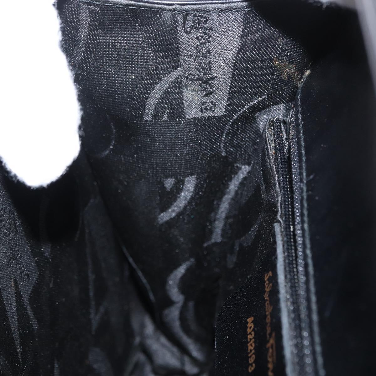 Salvatore Ferragamo Gancini Hand Bag Leather 2way Black Silver Auth am9914