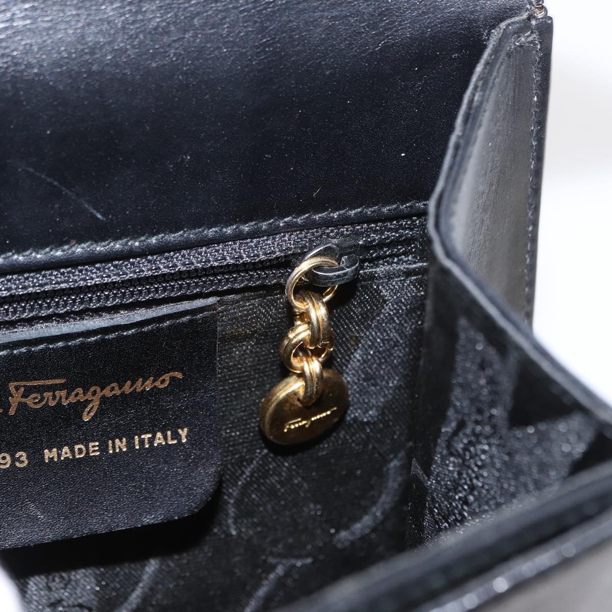 Salvatore Ferragamo Gancini Hand Bag Leather 2way Black Silver Auth am9914