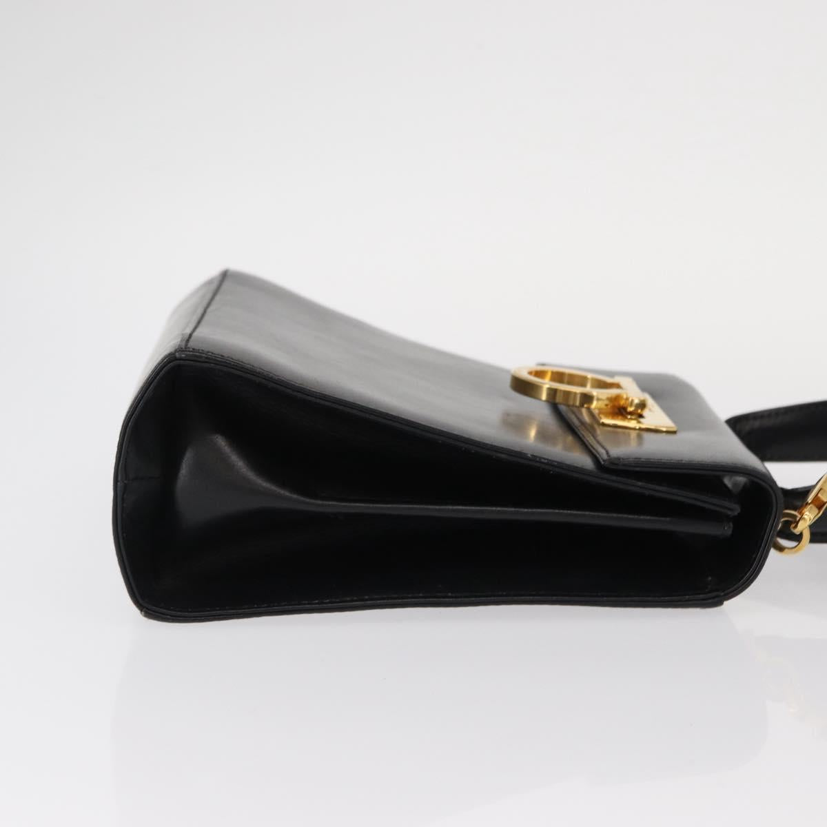 Salvatore Ferragamo Gancini Hand Bag Leather 2way Black Silver Auth am9914