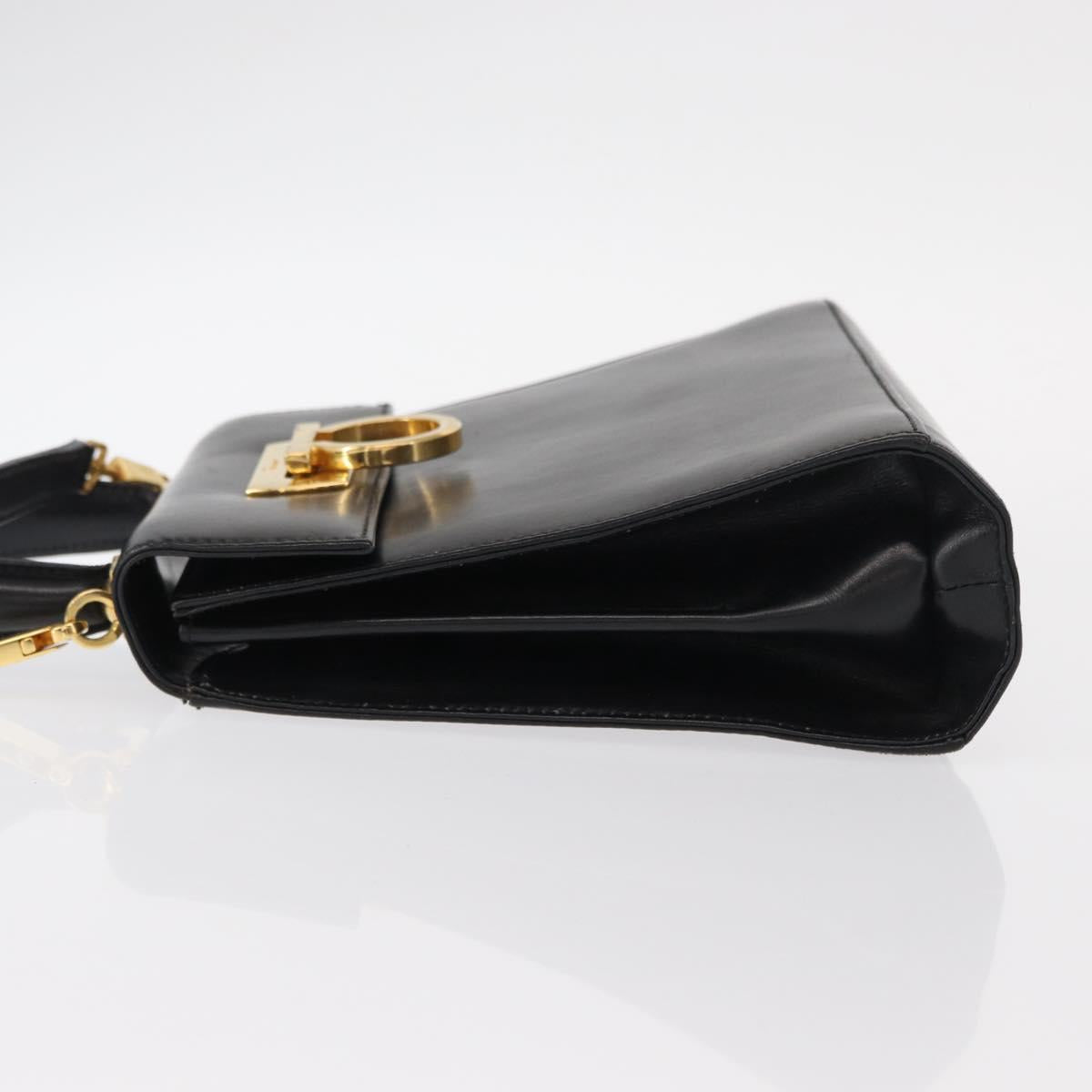 Salvatore Ferragamo Gancini Hand Bag Leather 2way Black Silver Auth am9914