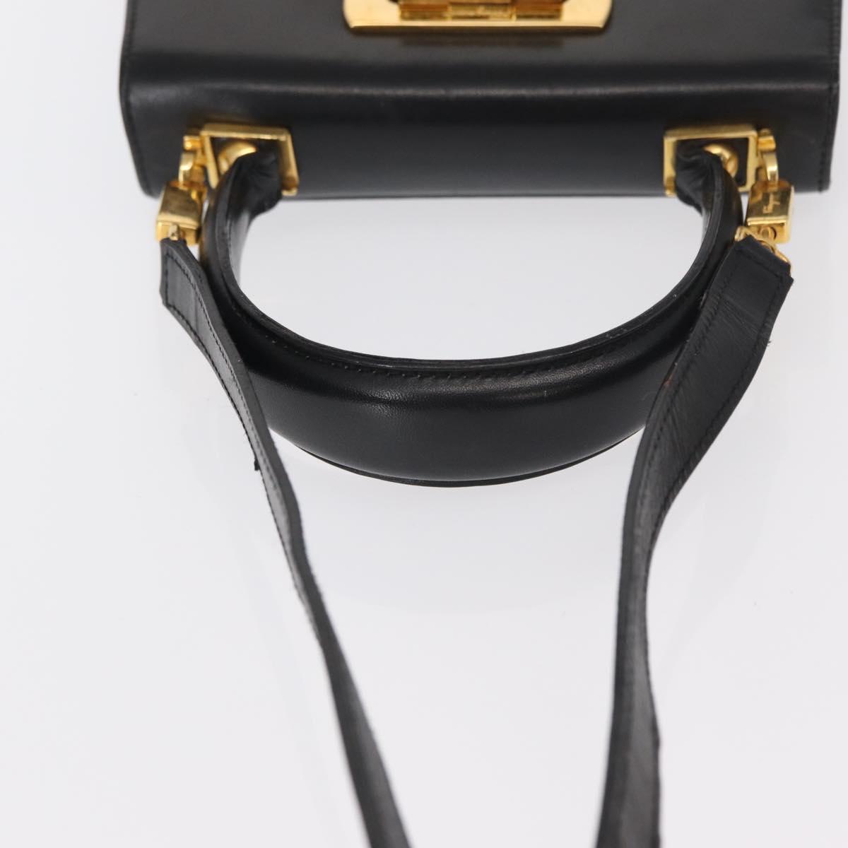 Salvatore Ferragamo Gancini Hand Bag Leather 2way Black Silver Auth am9914