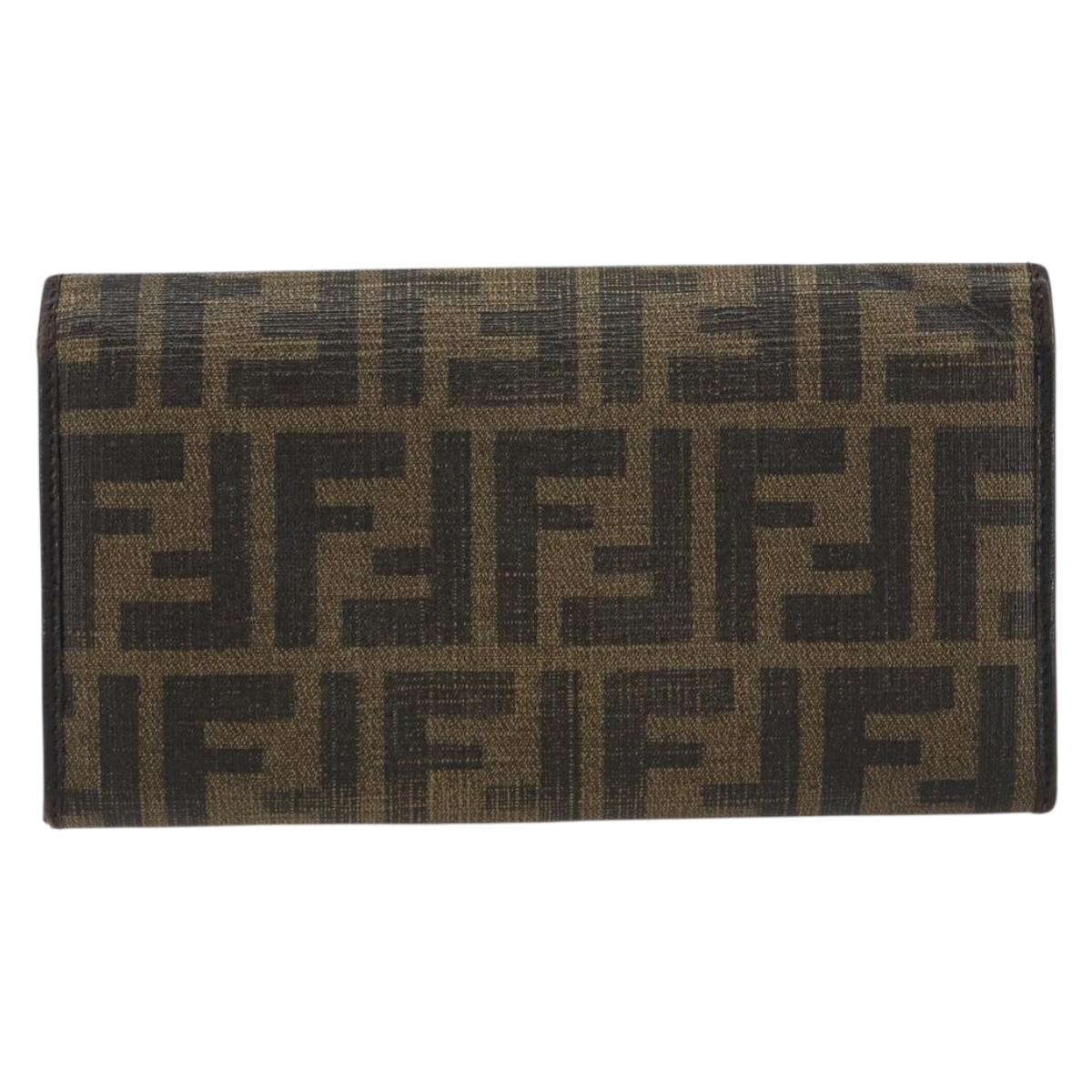 FENDI Zucca Canvas Long Wallet PVC Black Brown Auth am9915