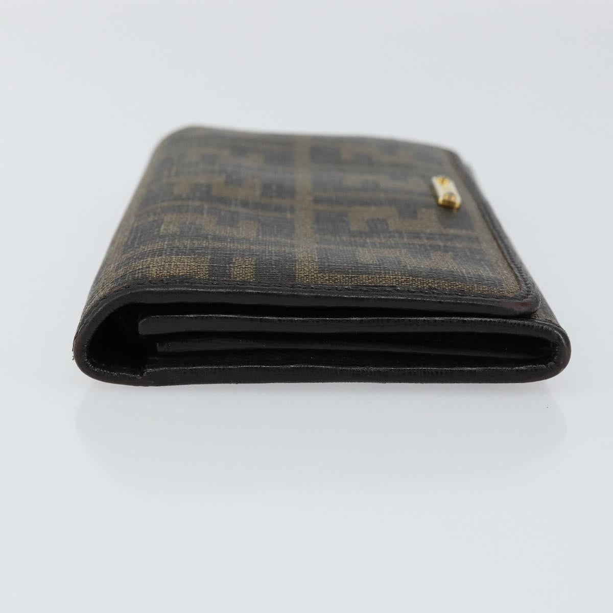 FENDI Zucca Canvas Long Wallet PVC Black Brown Auth am9915