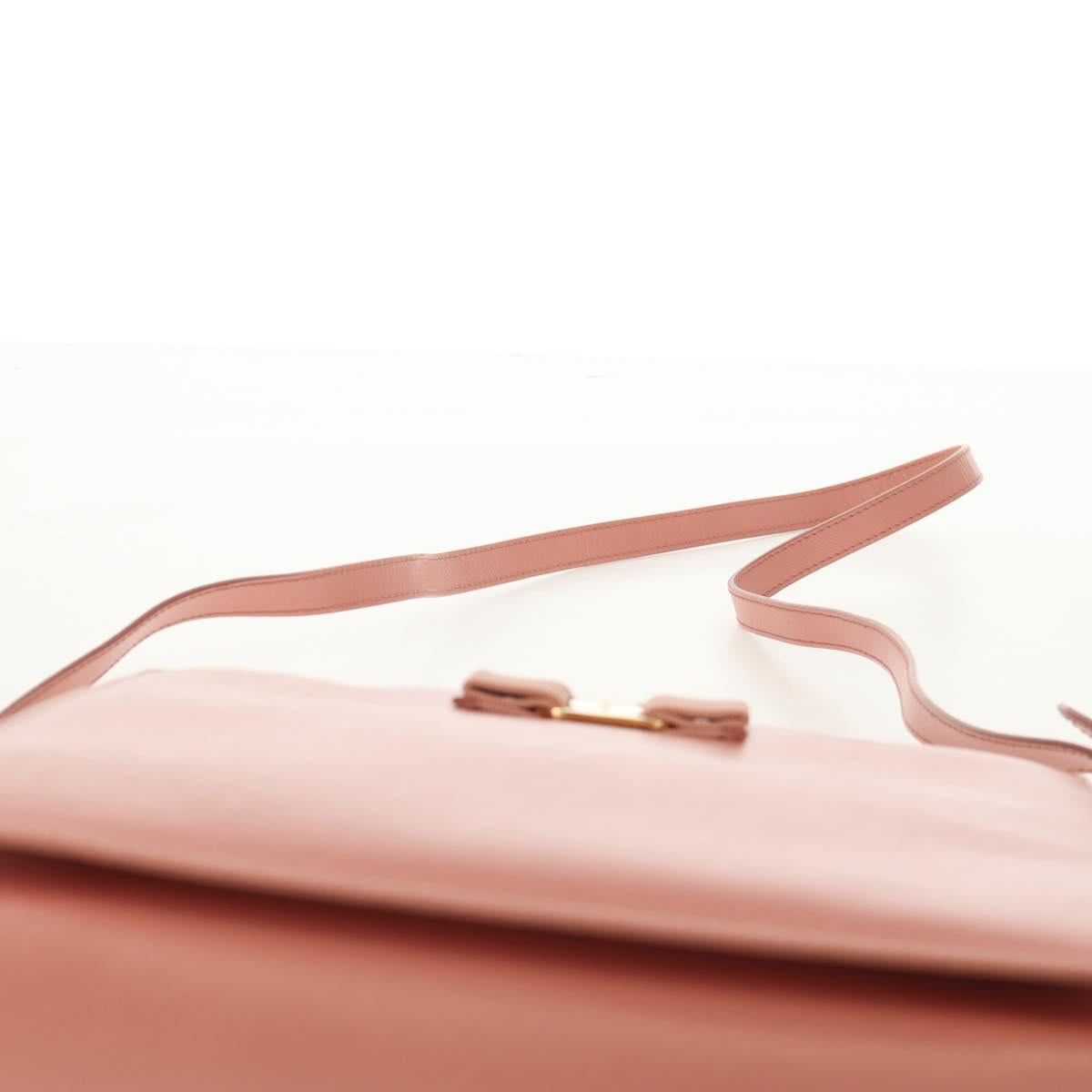 Salvatore Ferragamo Vala Hand Bag Leather 2way Pink Gold Auth am9917V