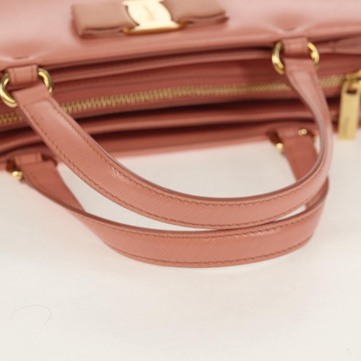 Salvatore Ferragamo Vala Hand Bag Leather 2way Pink Gold Auth am9917V