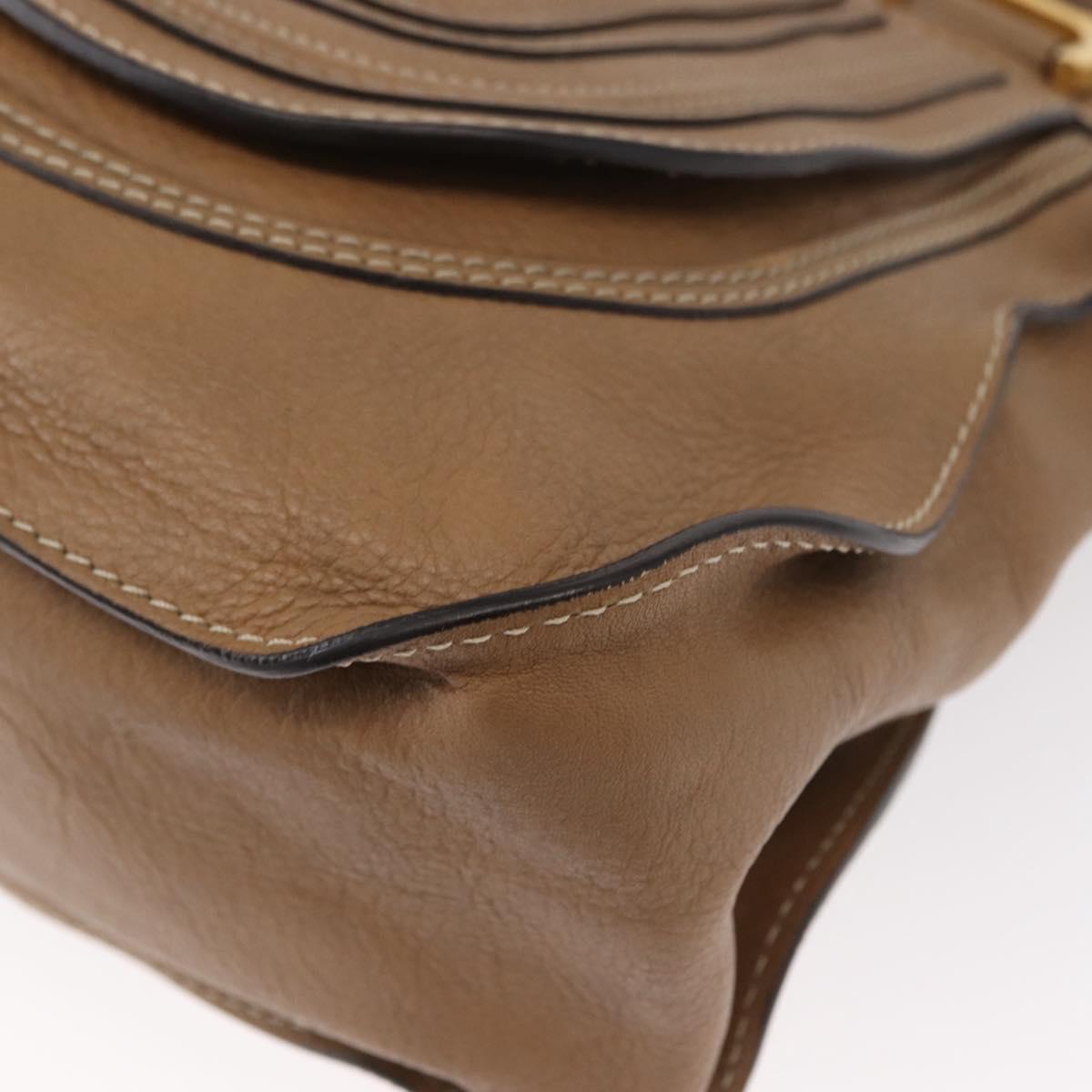 Chloe Marcie Hand Bag Leather Beige Gold Auth am9918
