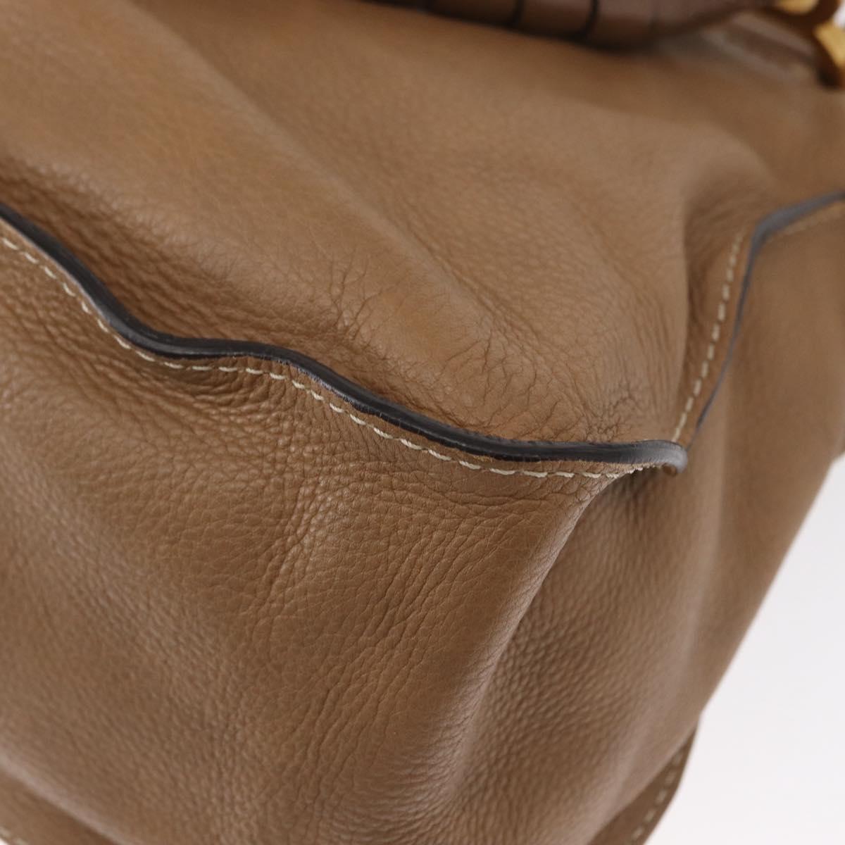 Chloe Marcie Hand Bag Leather Beige Gold Auth am9918