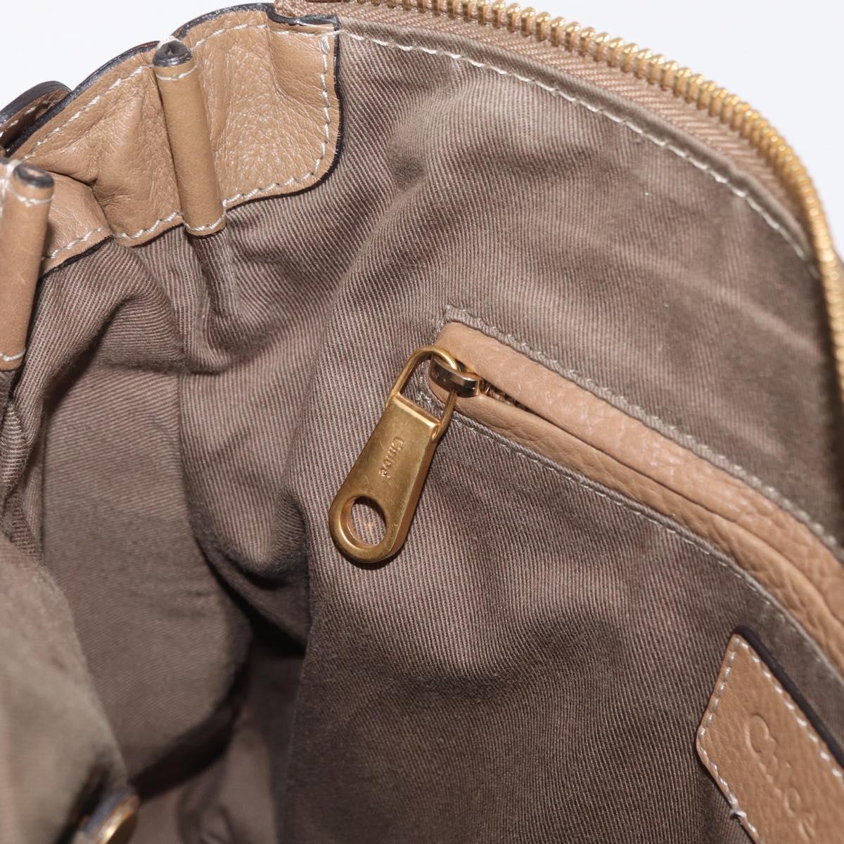 Chloe Marcie Hand Bag Leather Beige Gold Auth am9918