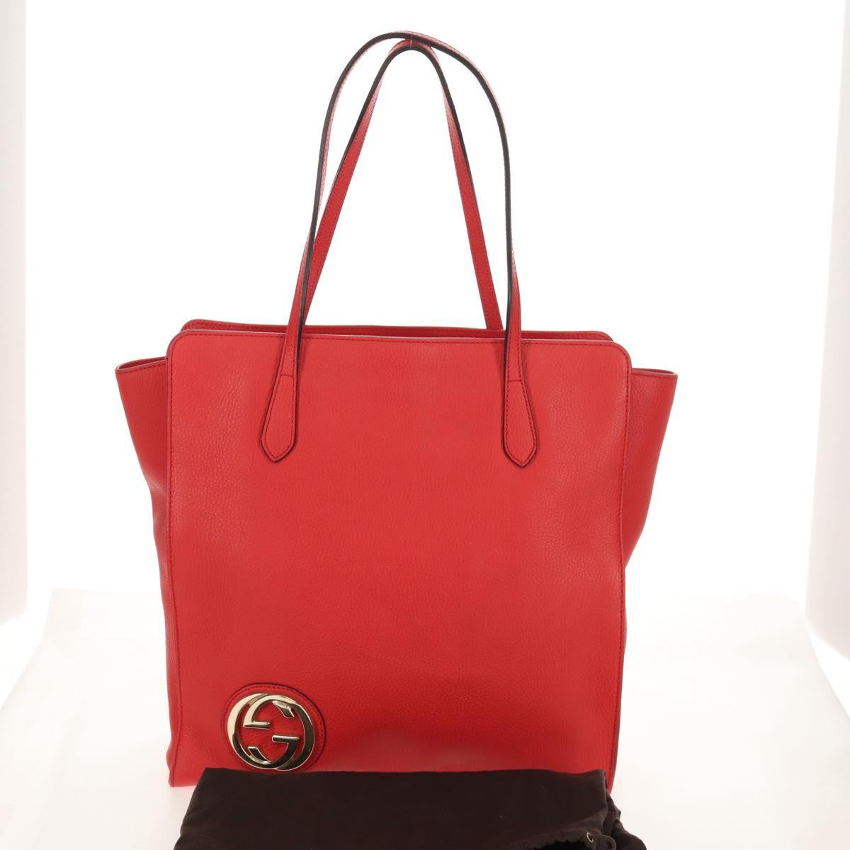 GUCCI Interlocking Tote Bag Leather Red Gold 353581 Auth am9922V