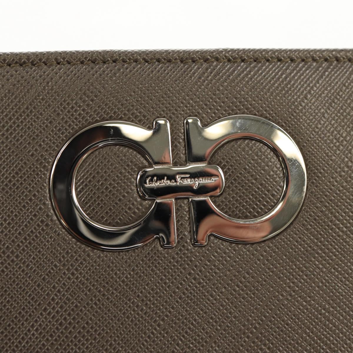 Salvatore Ferragamo Gancini Long Wallet Leather Silver Auth am9924A