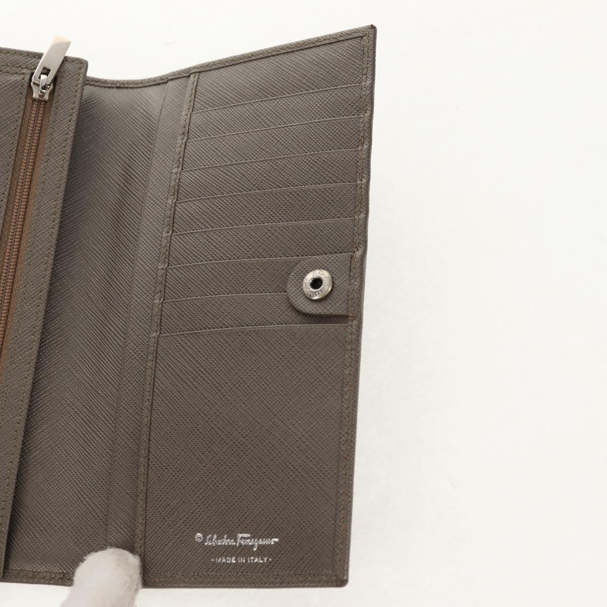 Salvatore Ferragamo Gancini Long Wallet Leather Silver Auth am9924V