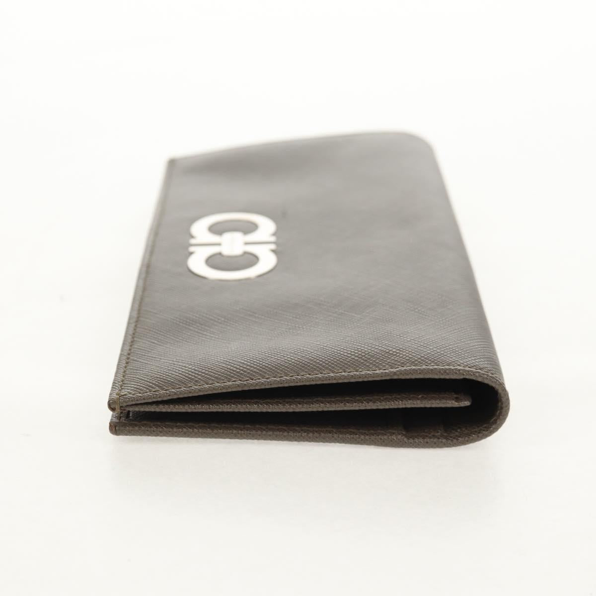 Salvatore Ferragamo Gancini Long Wallet Leather Silver Auth am9924A