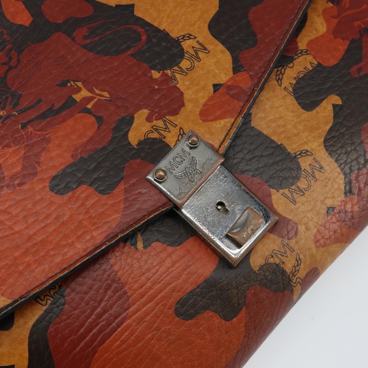 MCM Clutch Bag PVC Leather Brown Silver Auth am9925