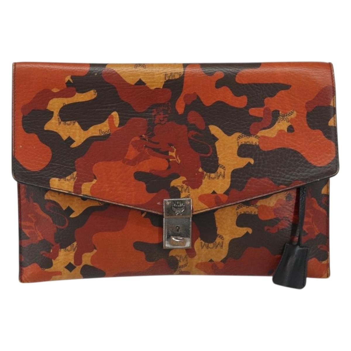 MCM Clutch Bag PVC Leather Brown Silver Auth am9925