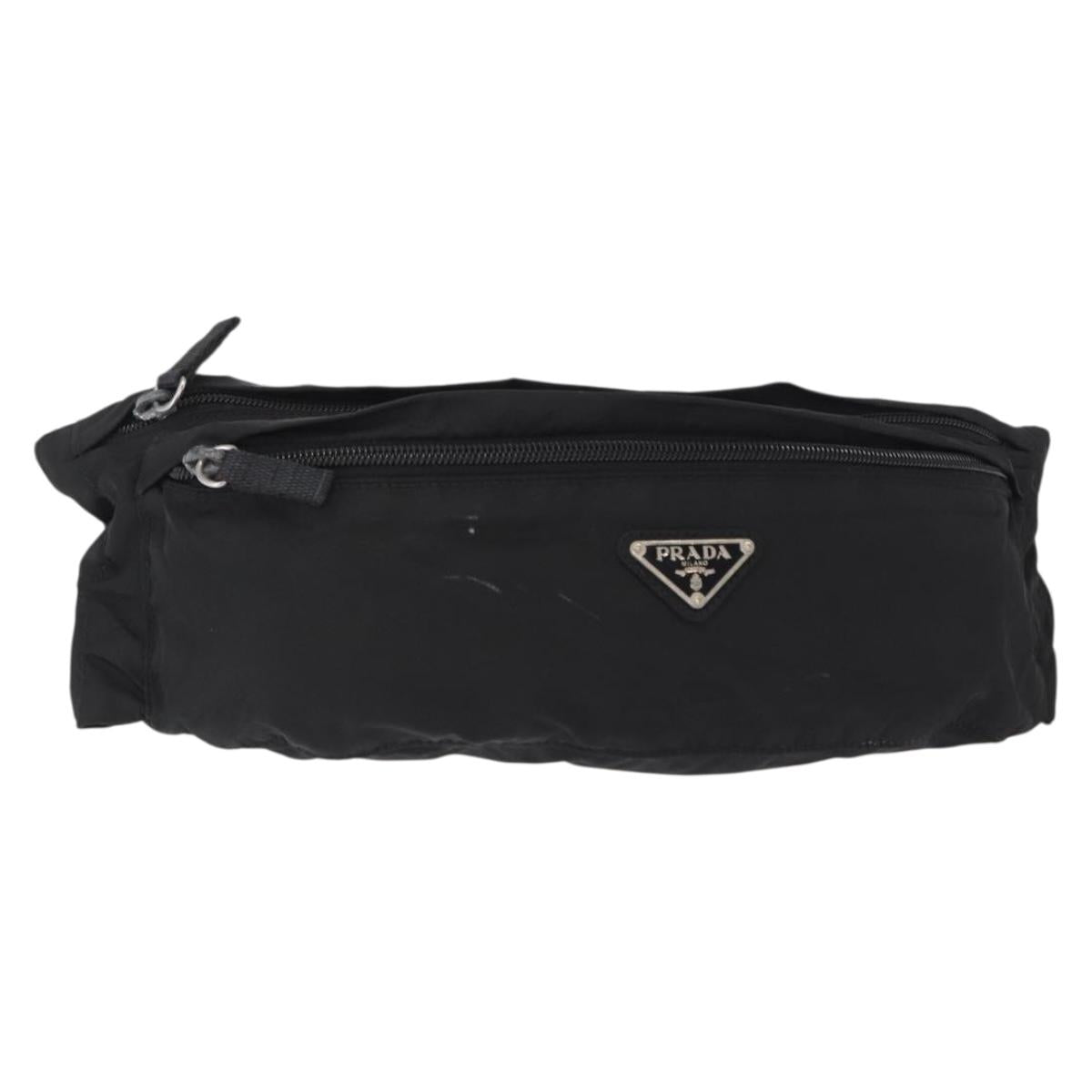 PRADA Waist Bag Nylon Black Silver Auth am9926
