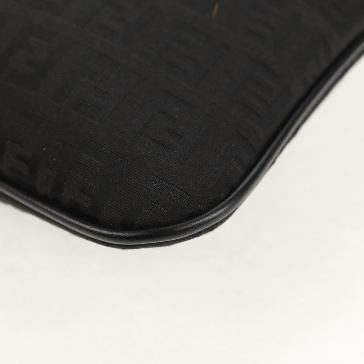 FENDI Zucchino Canvas Shoulder Bag Black Silver Auth am9929V