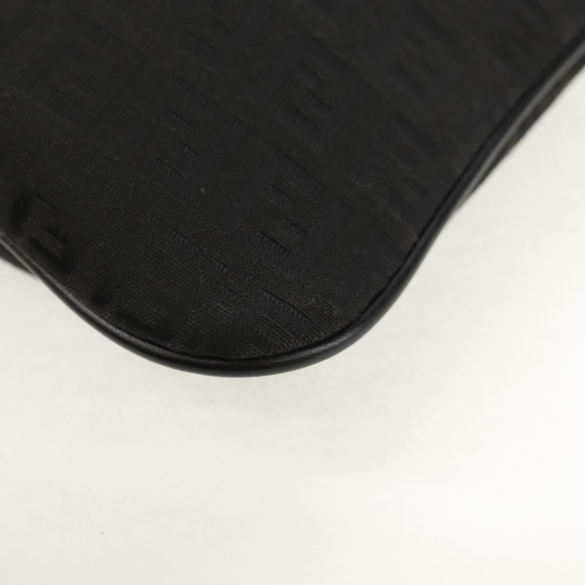 FENDI Zucchino Canvas Shoulder Bag Black Silver Auth am9929V