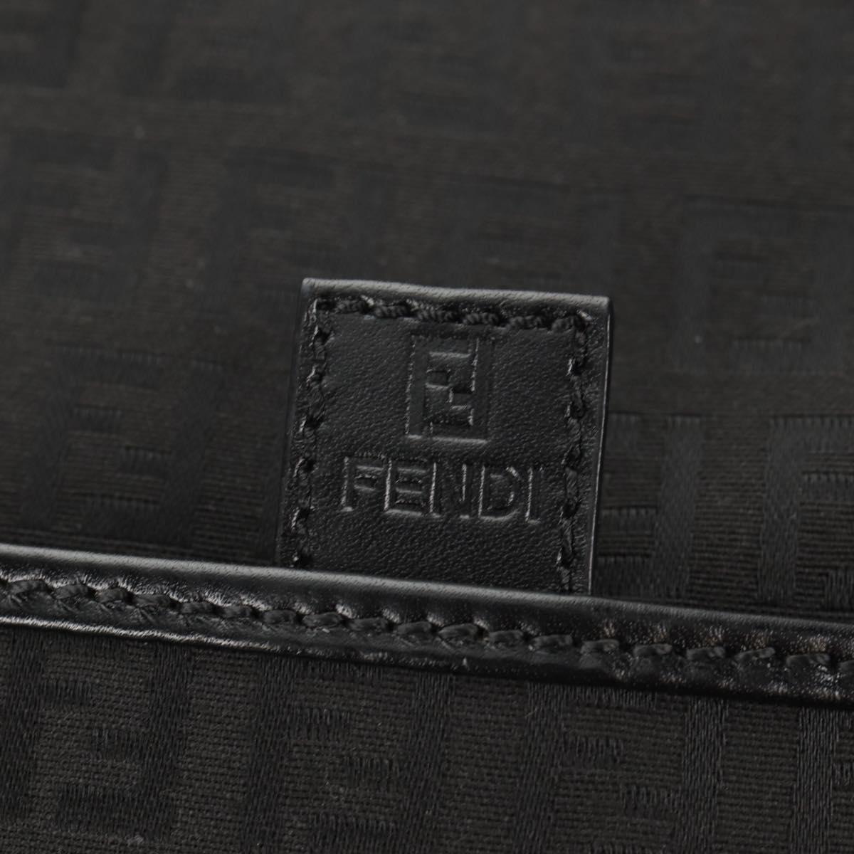 FENDI Zucchino Canvas Shoulder Bag Black Silver Auth am9929V