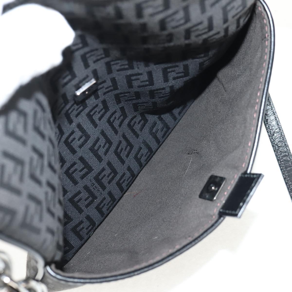 FENDI Zucchino Canvas Shoulder Bag Black Silver Auth am9929V