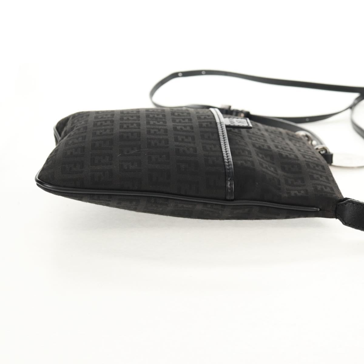 FENDI Zucchino Canvas Shoulder Bag Black Silver Auth am9929V