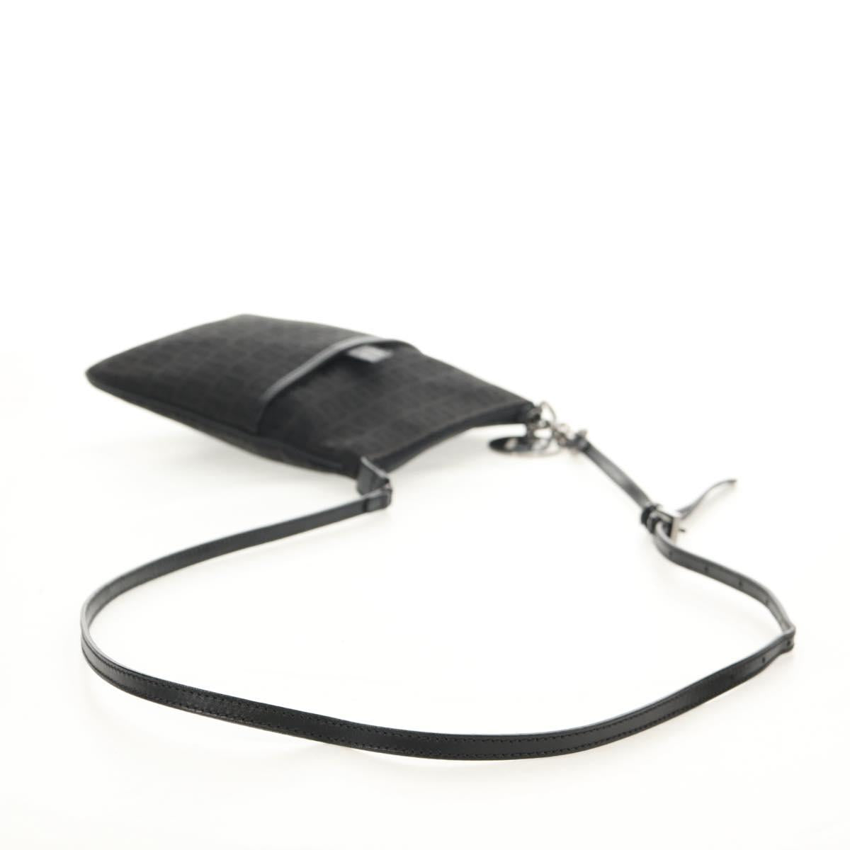 FENDI Zucchino Canvas Shoulder Bag Black Silver Auth am9929V