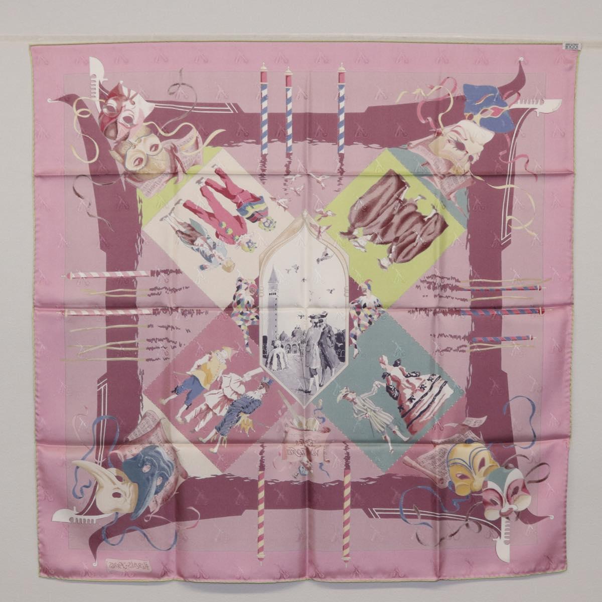 HERMES Carre 90 Scarf ""FETES VENITIENNES"" Silk Purple Auth am9932