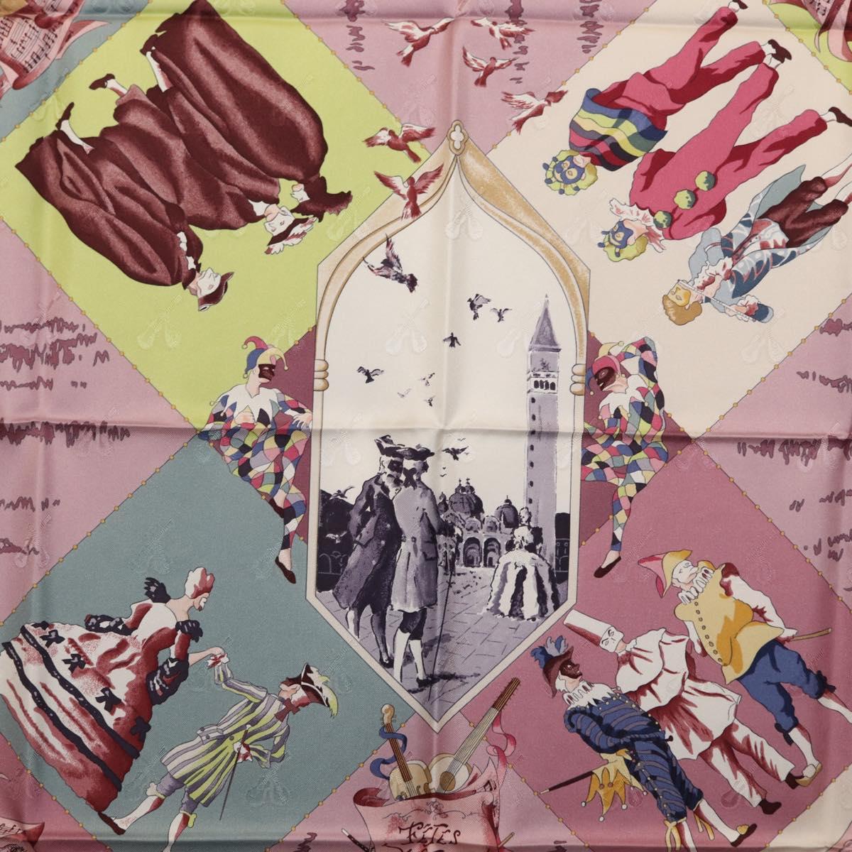HERMES Carre 90 Scarf ""FETES VENITIENNES"" Silk Purple Auth am9932