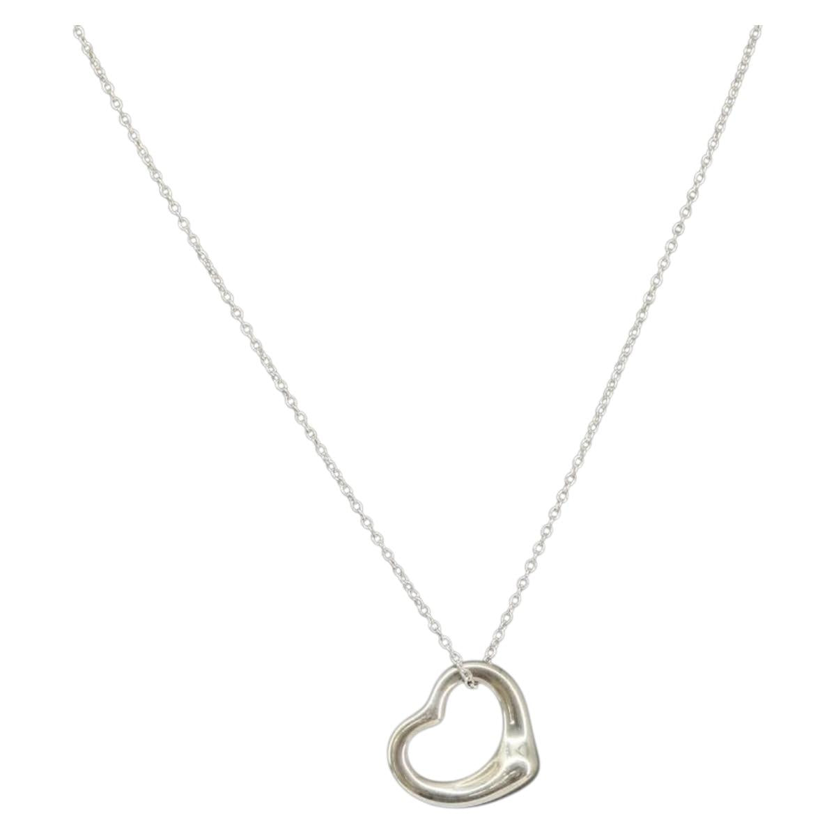 TIFFANY&Co. Open Heart Necklace Ag925 Silver Auth am9933