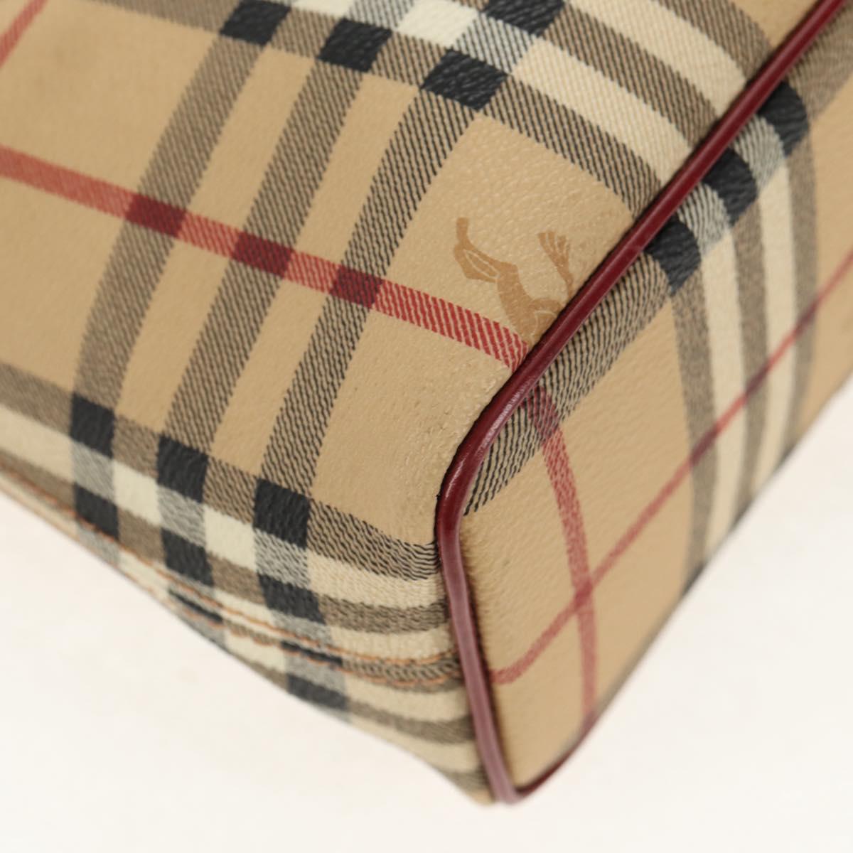 BURBERRY Nova Check Hand Bag PVC Beige Silver Auth am9935V