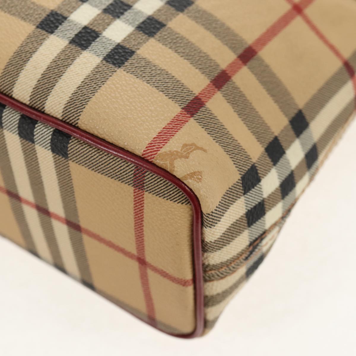 BURBERRY Nova Check Hand Bag PVC Beige Silver Auth am9935V