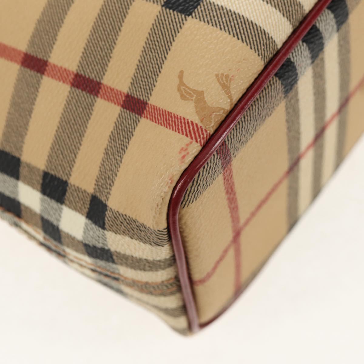 BURBERRY Nova Check Hand Bag PVC Beige Silver Auth am9935V