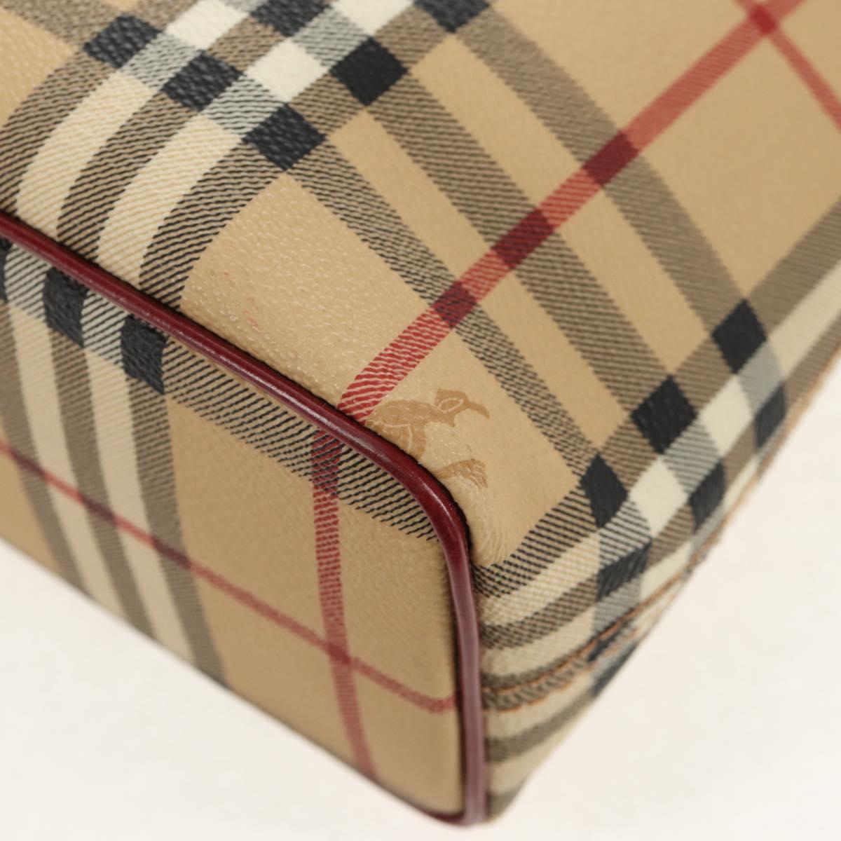 BURBERRY Nova Check Hand Bag PVC Beige Silver Auth am9935V