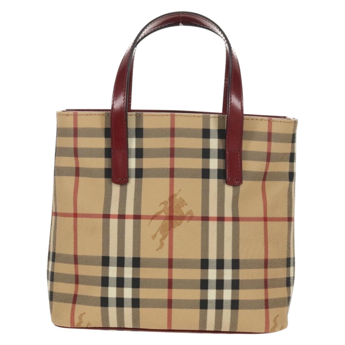 BURBERRY Nova Check Hand Bag PVC Beige Silver Auth am9935V