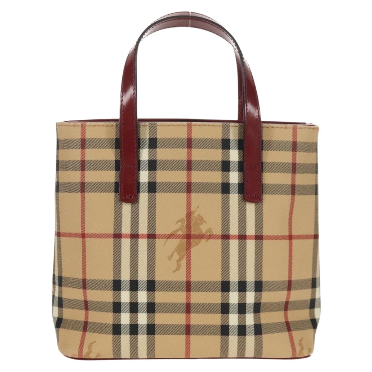 BURBERRY Nova Check Hand Bag PVC Beige Silver Auth am9935V