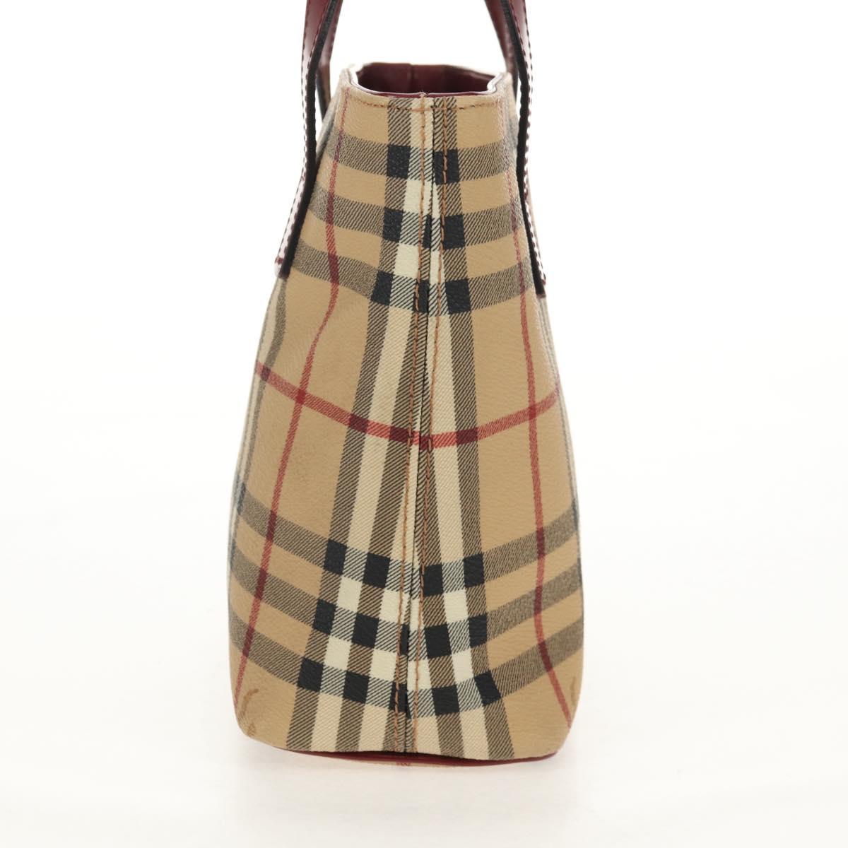 BURBERRY Nova Check Hand Bag PVC Beige Silver Auth am9935V