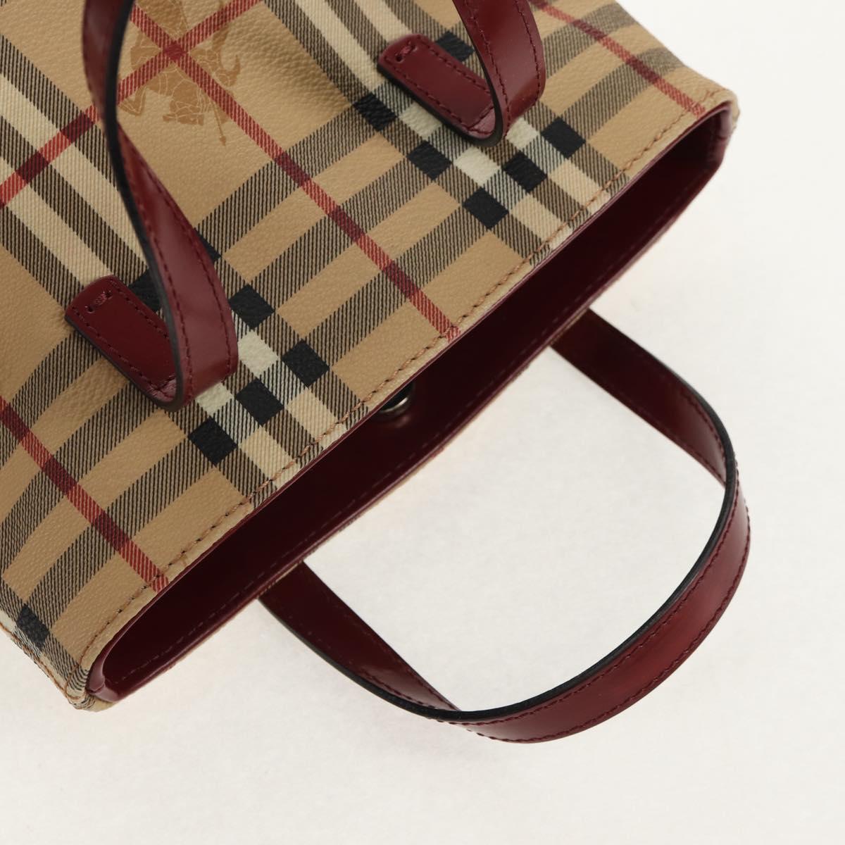 BURBERRY Nova Check Hand Bag PVC Beige Silver Auth am9935V