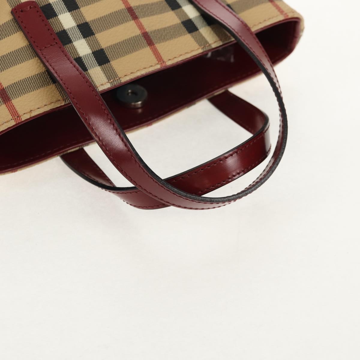 BURBERRY Nova Check Hand Bag PVC Beige Silver Auth am9935V