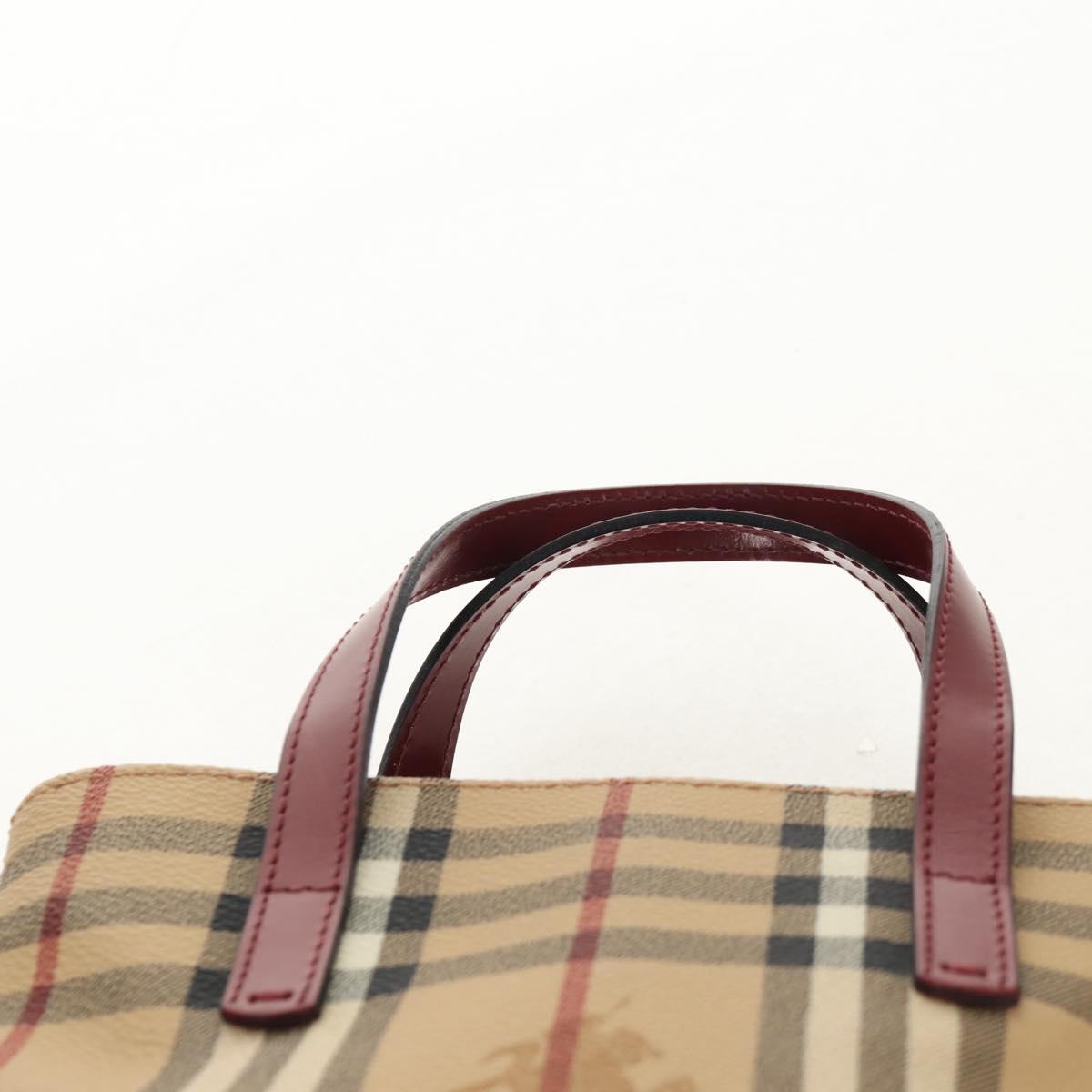 BURBERRY Nova Check Hand Bag PVC Beige Silver Auth am9935V