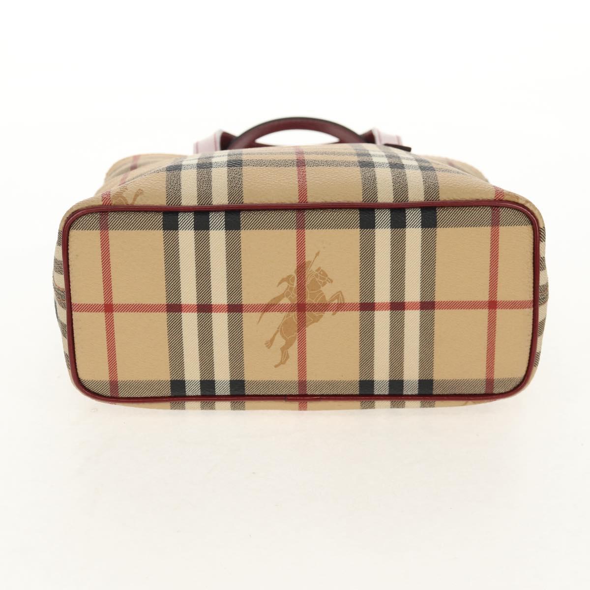 BURBERRY Nova Check Hand Bag PVC Beige Silver Auth am9935V