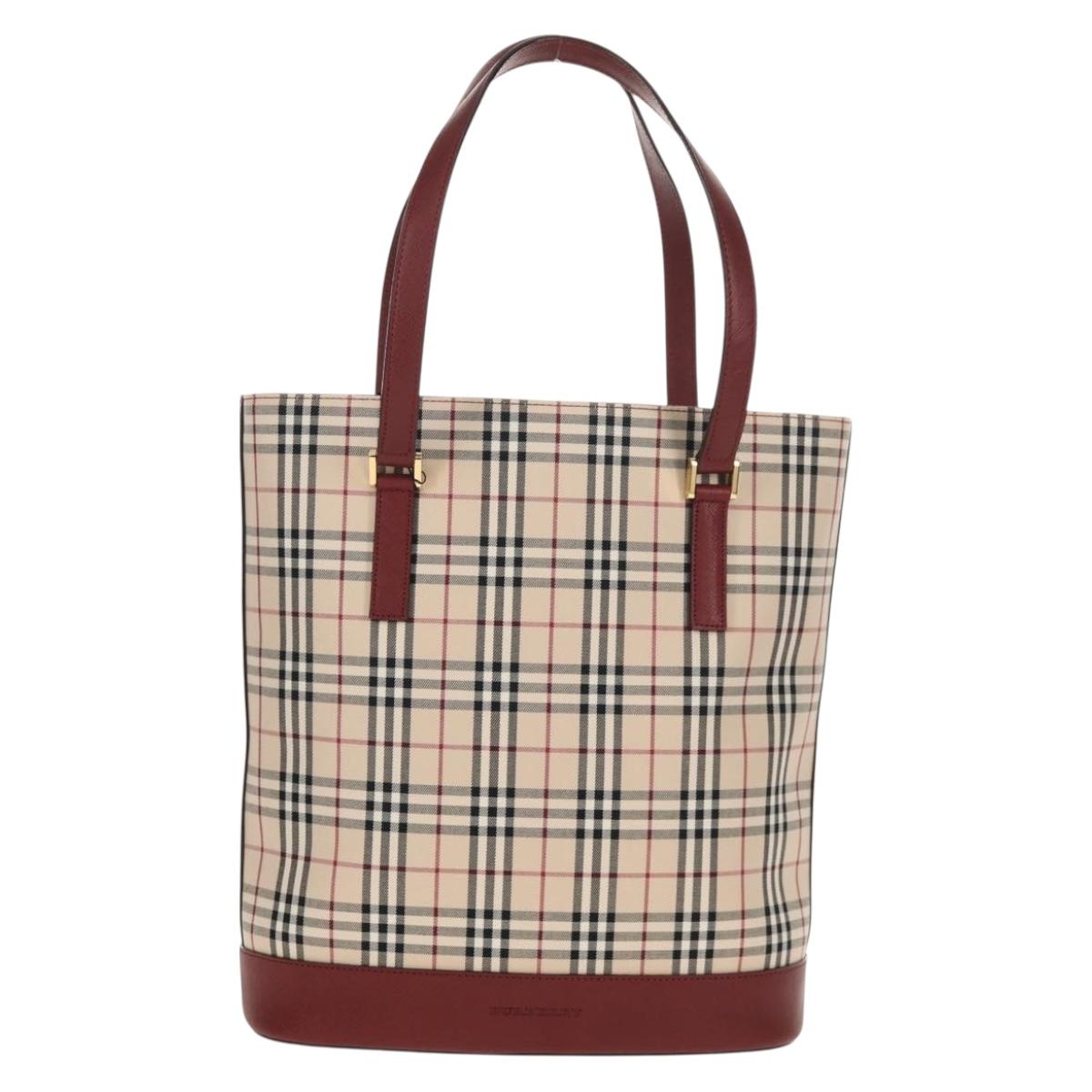 BURBERRY Nova Check Tote Bag Canvas Beige Gold Auth am9938V