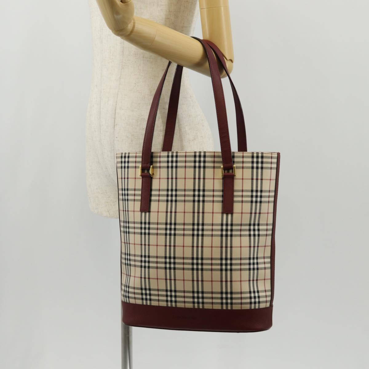 BURBERRY Nova Check Tote Bag Canvas Beige Gold Auth am9938V