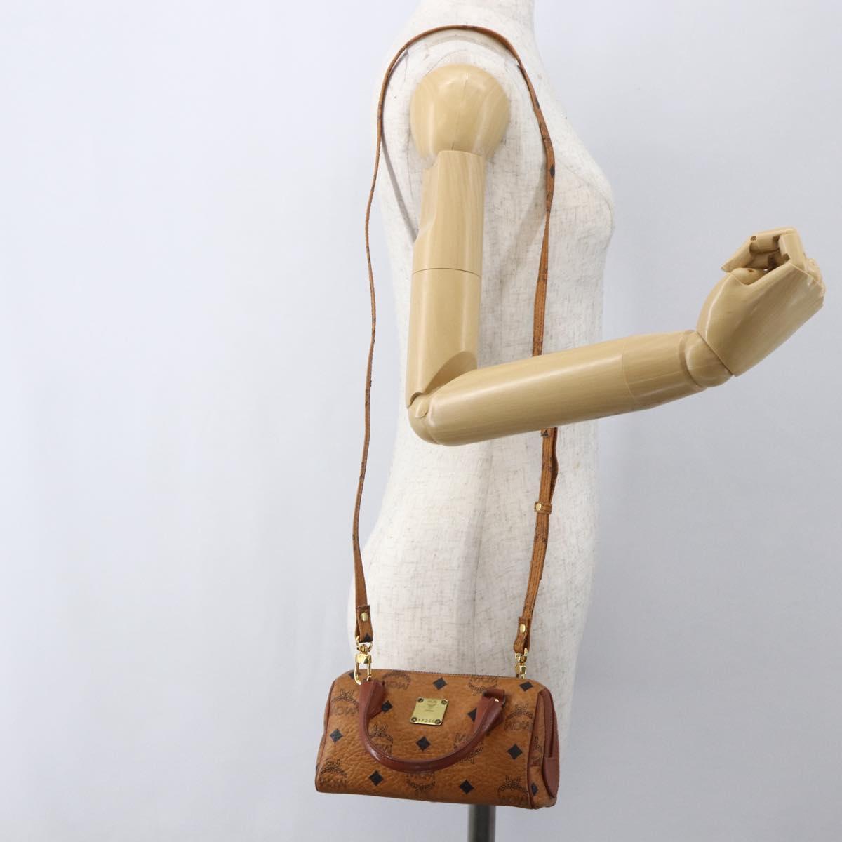 MCM Vicetos Logogram Mini Hand Bag PVC Leather 2way Brown Gold Auth am9939