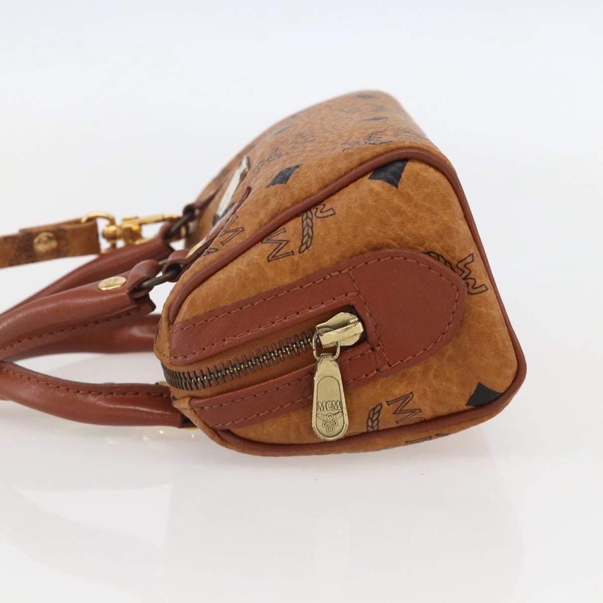 MCM Vicetos Logogram Mini Hand Bag PVC Leather 2way Brown Gold Auth am9939