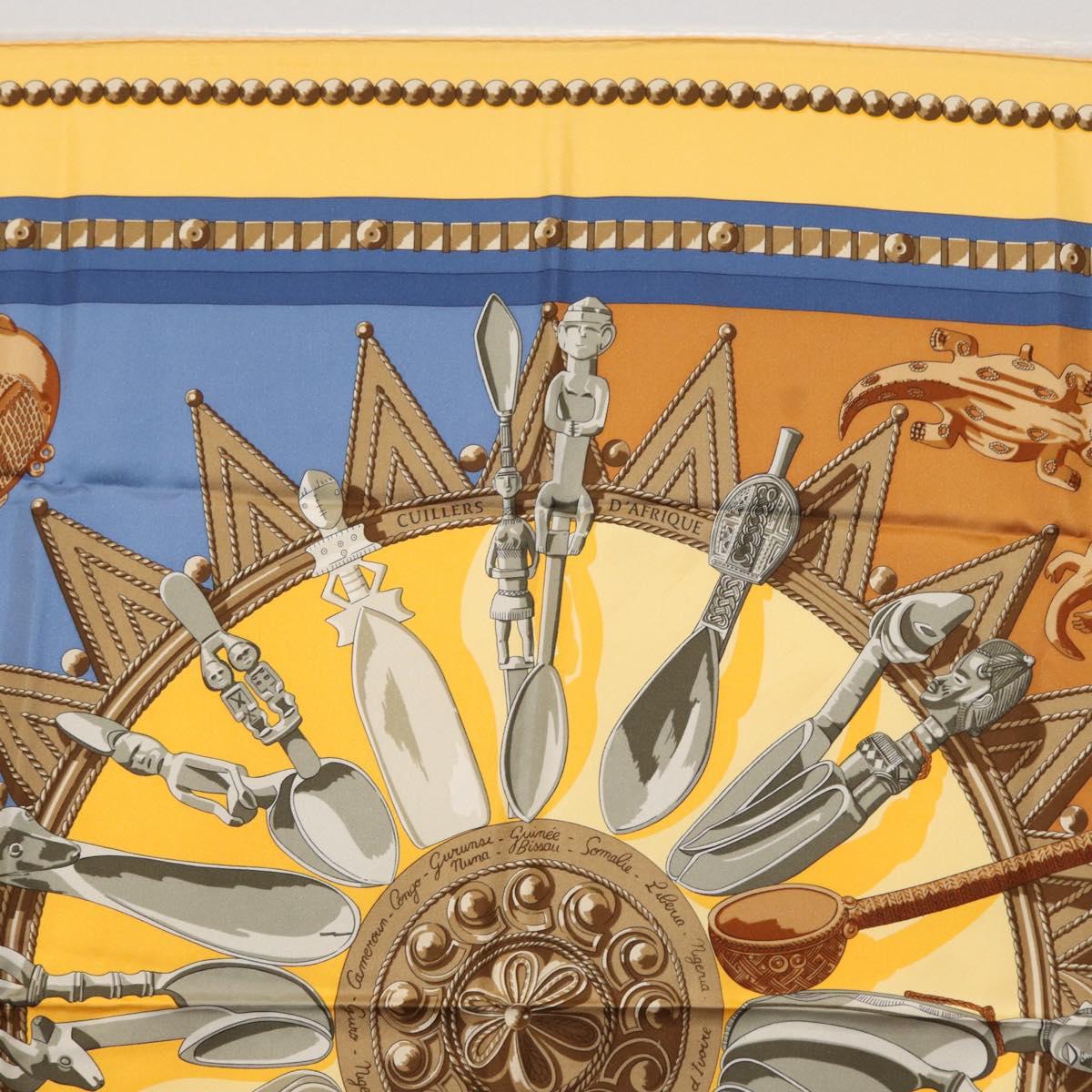 HERMES Carre 90 Scarf ""CUILLERS D'AFRIQUE"" Silk Yellow Auth am9940