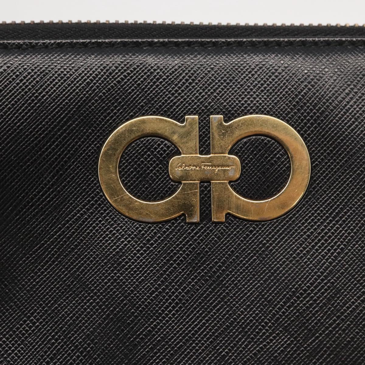 Salvatore Ferragamo Gancini Long Wallet Leather Black Gold Auth am9941