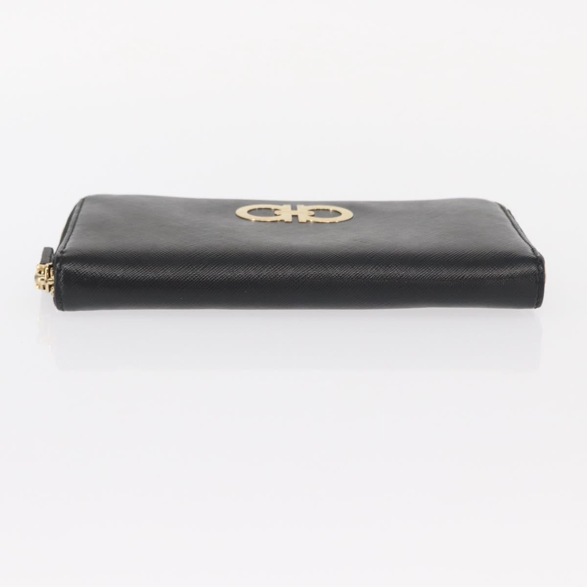 Salvatore Ferragamo Gancini Long Wallet Leather Black Gold Auth am9941