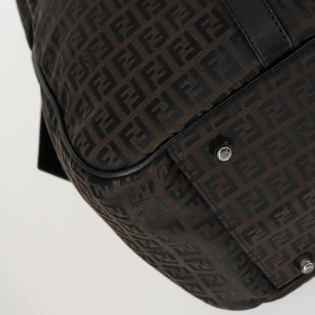 FENDI Zucchino Canvas Boston Bag Brown Black Auth am9942