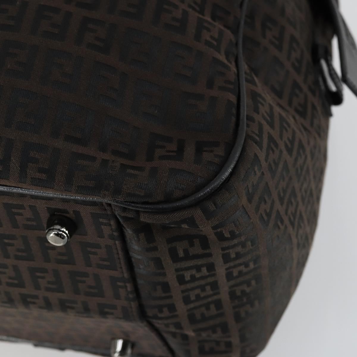 FENDI Zucchino Canvas Boston Bag Brown Black Auth am9942