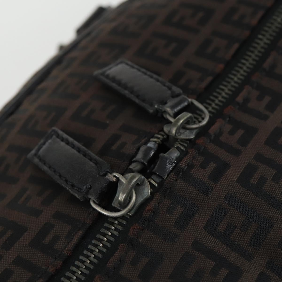 FENDI Zucchino Canvas Boston Bag Brown Black Auth am9942
